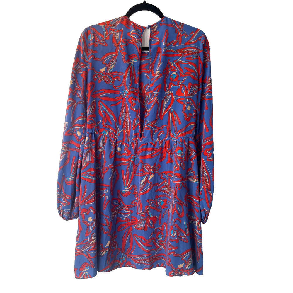 DVF Diane von Furstenberg Elsden Silk Mini Dress Size 8 Abstract Blue Red Floral - Picture 5 of 12